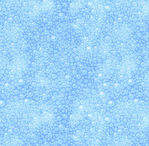 This cotton fabric has blue bubbles
