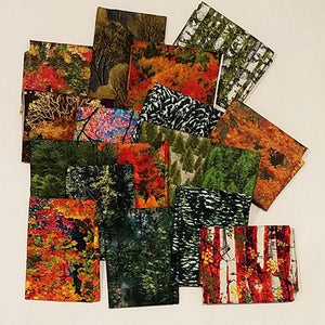 This cotton fat quarter bundle has an assortment of trees in various seasons and species. 