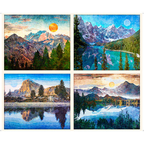  This digitally printed fabric panel features 4 different mountain scenes.