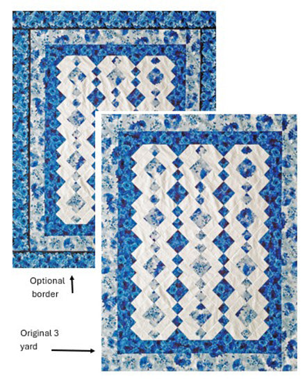 Blue and white quilt with an optional border on a white background