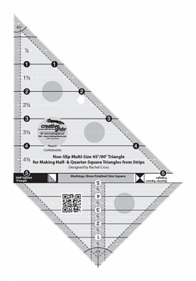 clear acrylic quilt ruler showing 2 triangles for various measurements