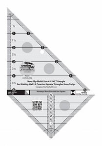 clear acrylic quilt ruler showing 2 triangles for various measurements