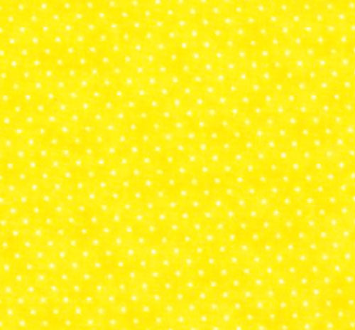 This cotton fabric features small white polkadots on yellow. 