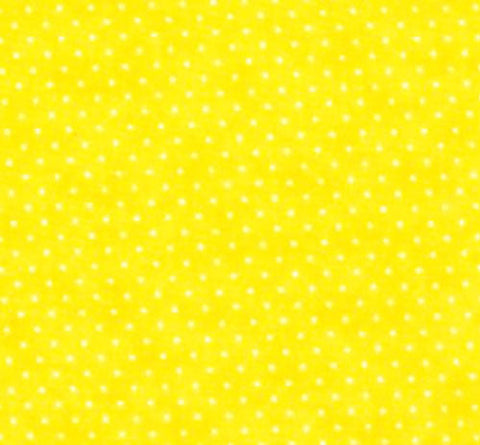 This cotton fabric features small white polkadots on yellow. 