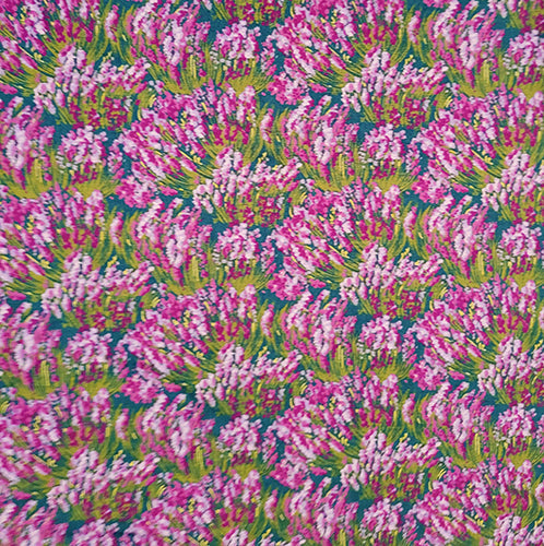 This fabric features fileds of lavender flowers in shades of purple and green.