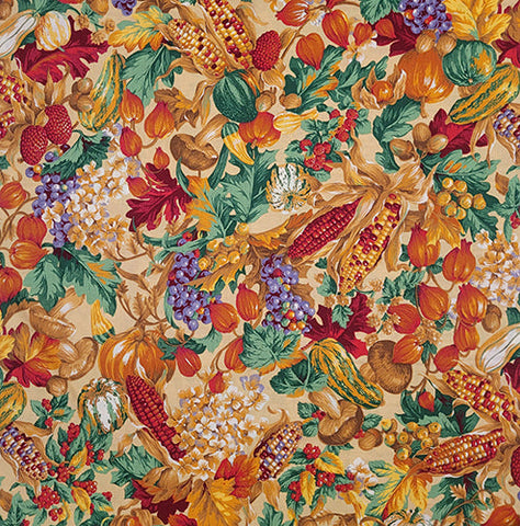 This fabric features a bounty of corn, squash, pumpkin, mushrooms and more. Available at Colorado Creations Quilting