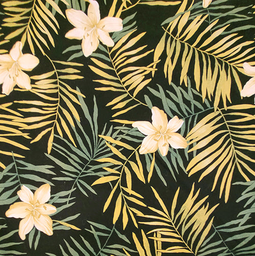 lily flower fabric White Lily on Black Cotton Fabric