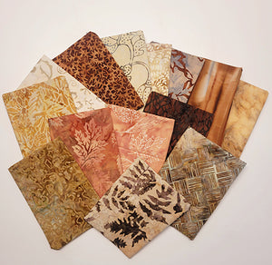 This bundle of fat quarters comes in an assortment of textured batiks in creams, tans, and browns 