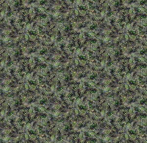 This cotton fabric features detailed dark green pine needles fabric 
