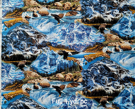 Rocky Mountains Landscapes With Bald Eagles Cotton Fabric