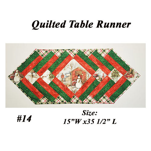 Quilted table runner with Snowman Christmas design on a white background