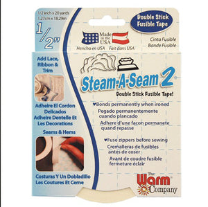 Steam-A-Seam2 Double-stick  Fusible Web box showing a 1/4" or 1/2" roll of webbing