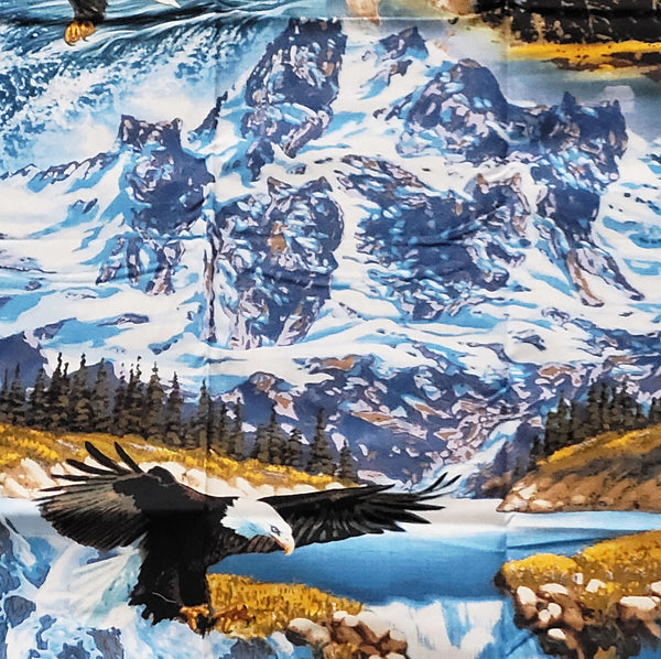 Rocky Mountains Landscapes With Bald Eagles Cotton Fabric