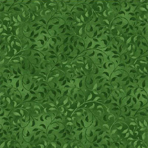 This green tonal cotton fabric features wandering leafy vines.