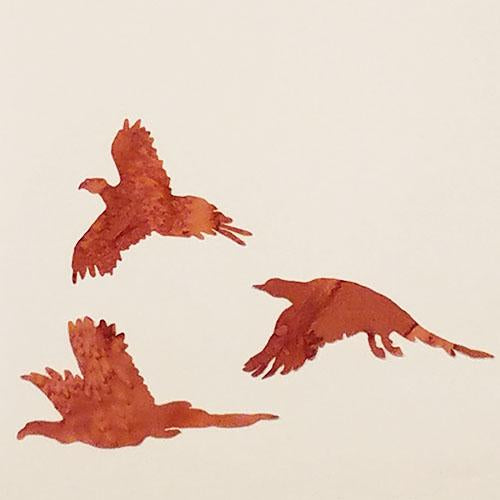  laser cut set of 3 pheasants on brown batik fabric available at Colorado Creations Quilting