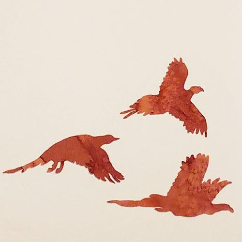  laser cut set of 3 pheasants on brown batik fabric available at Colorado Creations Quilting