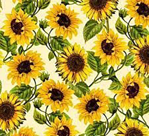 Cotton Sunflowers Bright Packed Flowers Floral on Black Fall Autumn Cotton  Fabric Print by the Yard (10357)