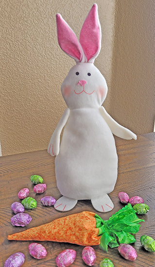 Fabric carrot (kit available at Colorado Creations Quilting) with egg candy and white bunny