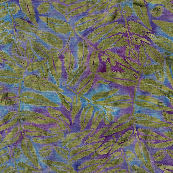 Fern on Blue and Purple Batik Cotton Fabric by Island Batiks. Available at Colorado Creations Quilting