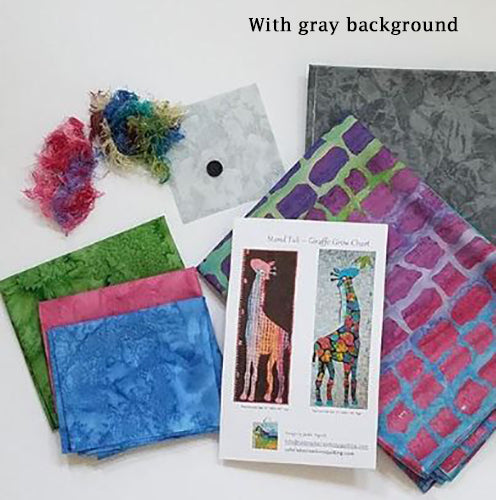This kit will help you get a jump start on the Stand Tall grow chart quilt pattern. In addition to the pattern, the spotted batik, accent colors and embellishments; you have the choice of kits with/without the gray background fabric. Available at Colorado Creations Quilting