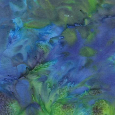 Mottled blue mixed with green and purple batik cotton fabric by Island Batik