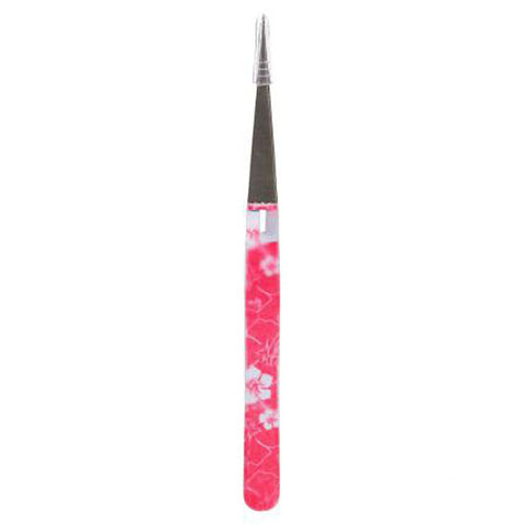 This reverse action fine tip tweezer is made of high grade stainless steel, is self closing and has a hand painted design on it.
