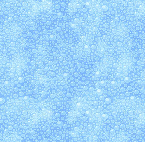 This cotton fabric has blue bubbles