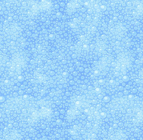 This cotton fabric has blue bubbles