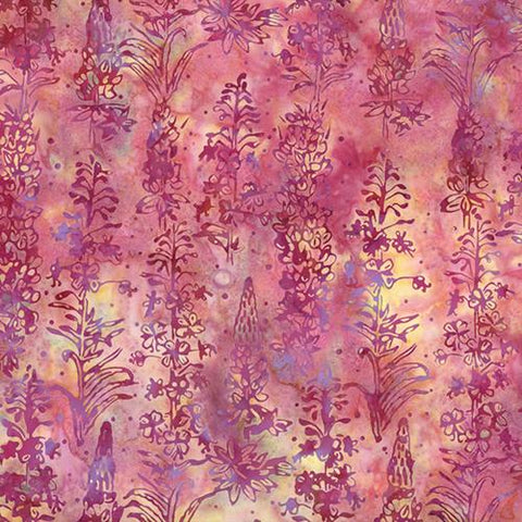 Lupine and Paintbrush Wildflowers on Pink Batik Fabric by Hoffman Fabrics