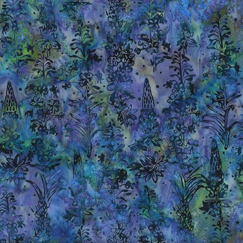 Lupine and Paintbrush Wildflowers on Blue Batik Fabric by Hoffman Fabrics
