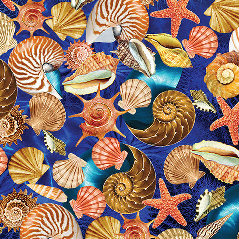 Cotton Quilt Fabric One Yard (36x45) Sea Ocean Mermaids Mermaid Seashells