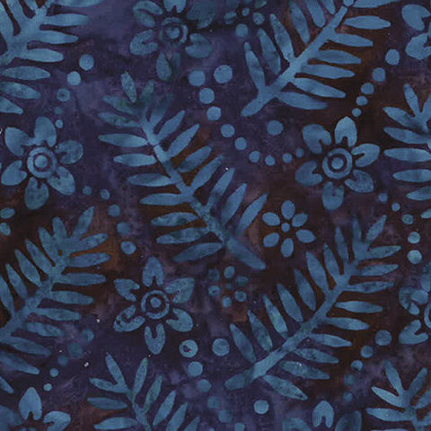 This Bali batik featuring palm fronds on navy Batik Cotton Fabric