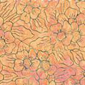 Light orange flowers batik cotton fabric. Available at Colorado Creations Quilting