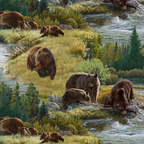 Brown grizzly bears among streams and meadows available at Colorado Creatioins Quilting