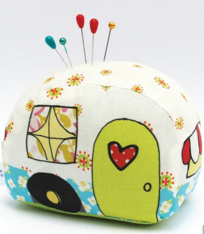 This adorable pin cushion, in the form of a vintage camping trailer is sure to put a smile on your face!