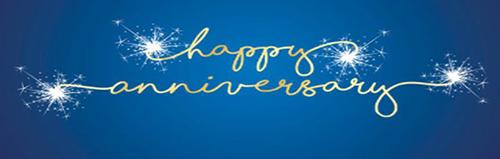 words happy anniversary on a blue background