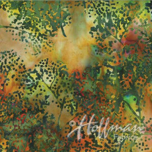 branches with "dotty leaves" in shades of green and orange