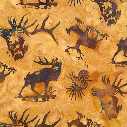 Elk and pinecones on a tan background