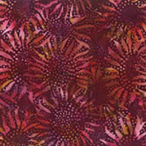 Bali Burgundy Red Sunflowers Hoffman Batik Cotton Fabric available at Colorado Creations Quilting