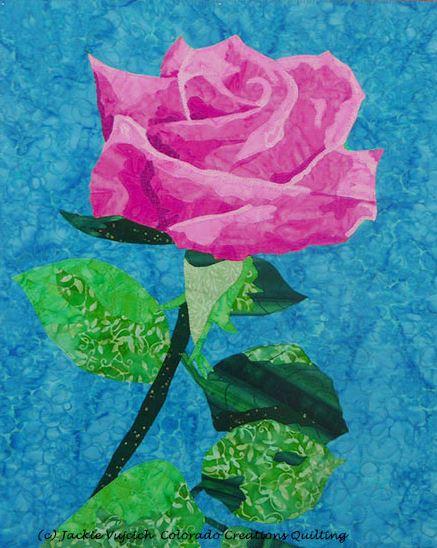 Fabric kit displays of all pink, green and blue fabrics needed to complete Rose by Another Name quilt pattern available at Colorado Creations Quilting
