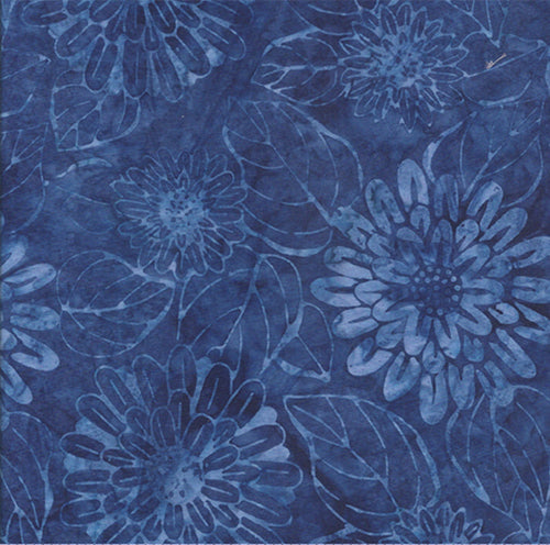 This batik tonal fabric featuring large flowers on a sailor blue-colored background