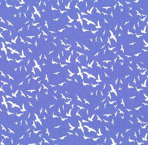 White Birds of a lavender background cotton fabric