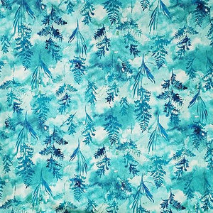 Ferns of  teal blue on a aqua blue background cotton fabric available at Colorado Creations Quilting