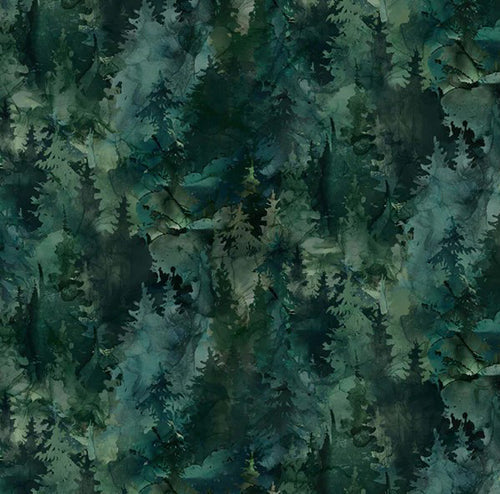 dark green pine forest Fabric, Raspberry Creek Fabrics