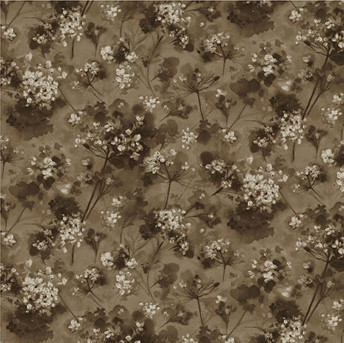 Brown Flowers on Medium Brown Cotton Fabric