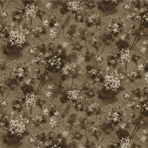 Brown Flowers on Medium Brown Cotton Fabric