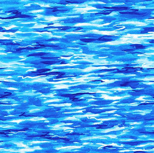 bright blue water with waves cotton fabric 