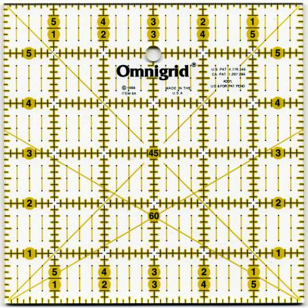 The Omnigrid 6in x 6in ruler features an extra 1/2in width for seam allowances; it is used to cut, square and trim blocks sized 12.5in and under when quilting. In general, Omnigrid square rulers are used for secondary cutting of strips, and to square up finished quilt blocks.