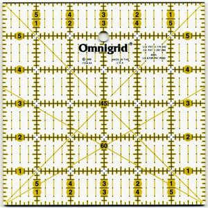 The Omnigrid 6in x 6in ruler features an extra 1/2in width for seam allowances; it is used to cut, square and trim blocks sized 12.5in and under when quilting. In general, Omnigrid square rulers are used for secondary cutting of strips, and to square up finished quilt blocks.