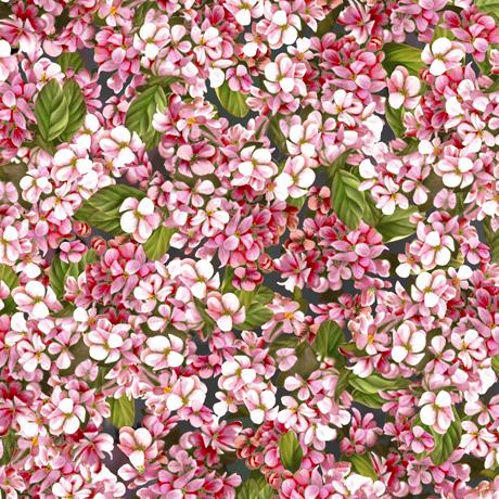 This cotton fabric features small pink hydrangea flower petals. Available at Colorado Creations Quilting